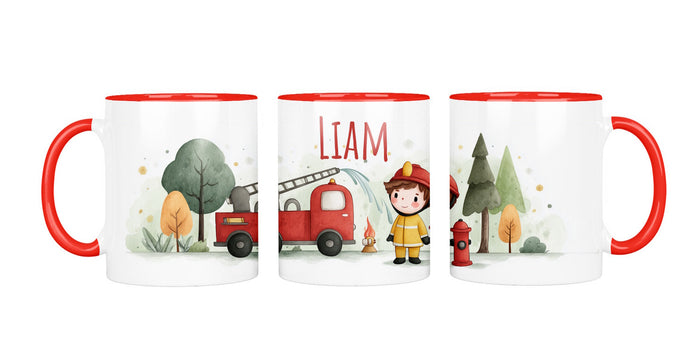Personalisierte Keramiktasse mit Feuerwehr-Motiv