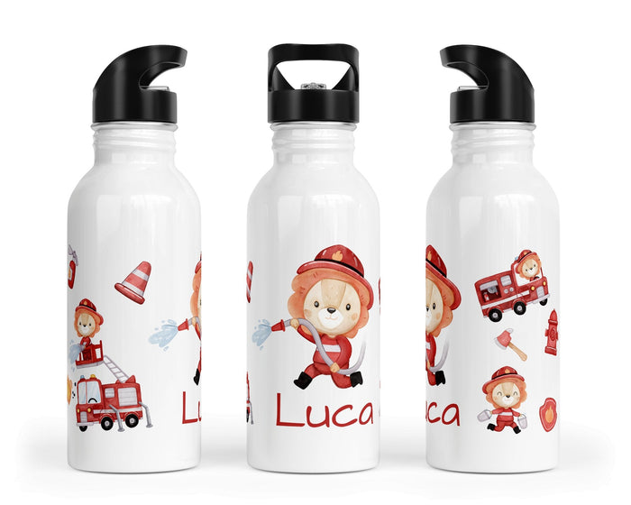Personalisierte Edelstahl-Trinkflasche mit Feuerwehr-Motiv und Wunschname