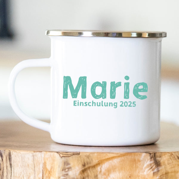 Personalisierte Emailletasse Schulkind 229 Meerjungfrau taucht ab