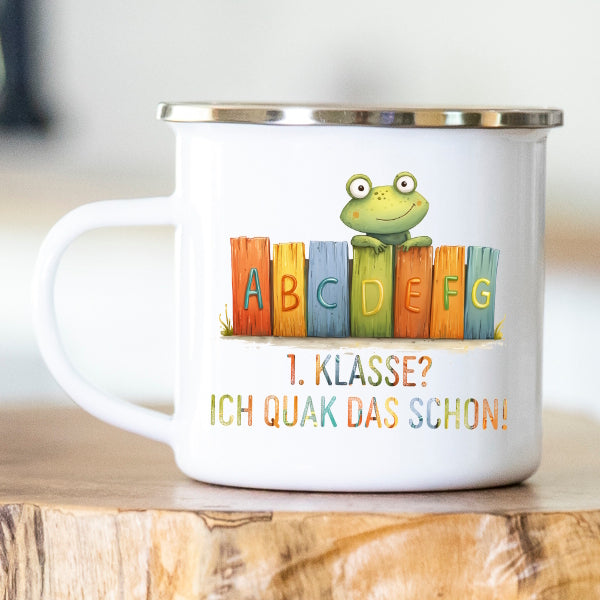 Personalisierte Emailletasse Schulkind 231 Frosch