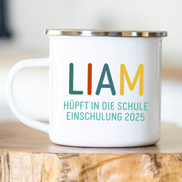 Personalisierte Emailletasse Schulkind 231 Frosch