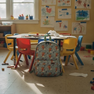 Kinderrucksack Giraffen Freunde im Gruppenraum eines Kindergartens