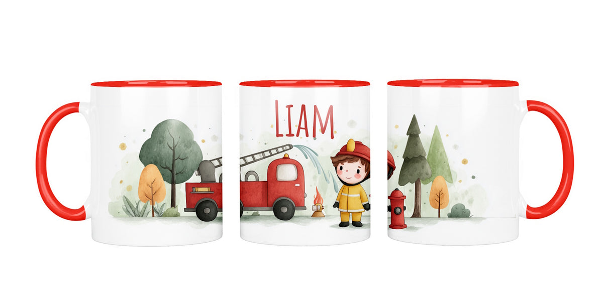 Personalisierte Keramiktasse (7 Farben) 611 Feuerwehr Junge