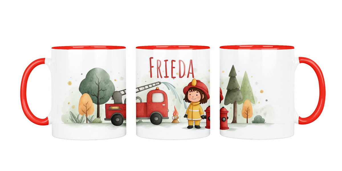 Personalisierte Keramiktasse (7 Farben) 612 Feuerwehr Mädchen