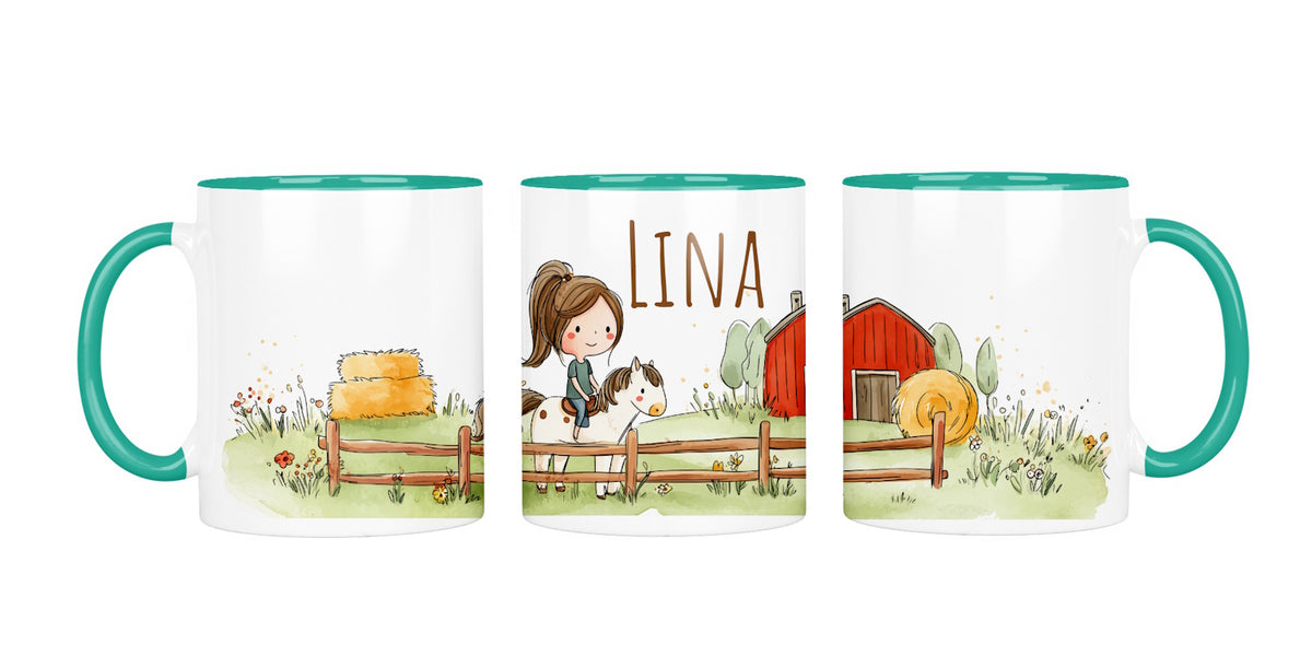 Personalisierte Keramiktasse (7 Farben) 614 Pferdeliebe