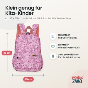 Kinderrucksack Blumenfuchs – Maße ca. 33 × 25 cm mit Hauptfach, Frontfach und Seitenfächern