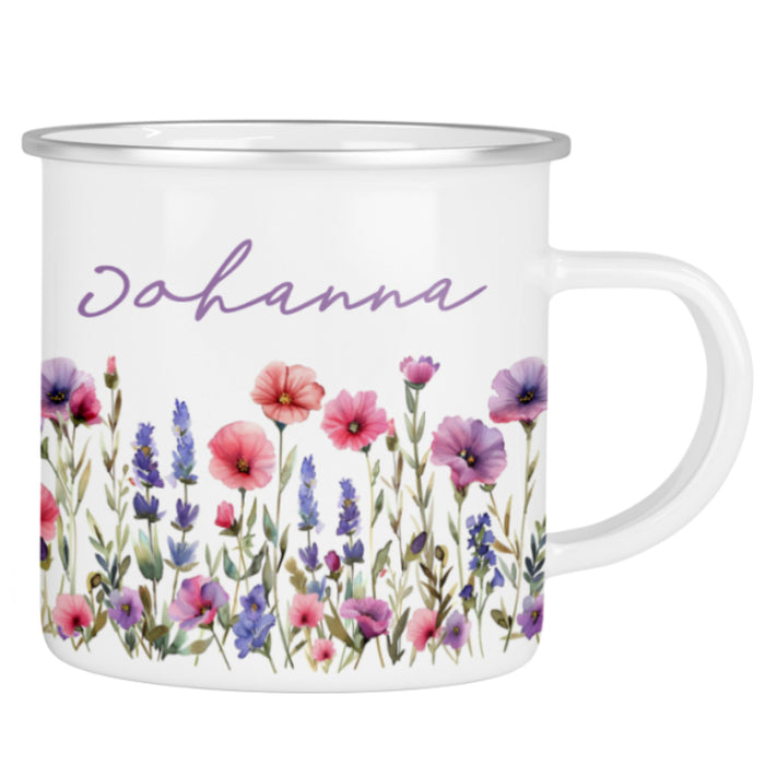 Personalisierte Emailletasse Blumen 3