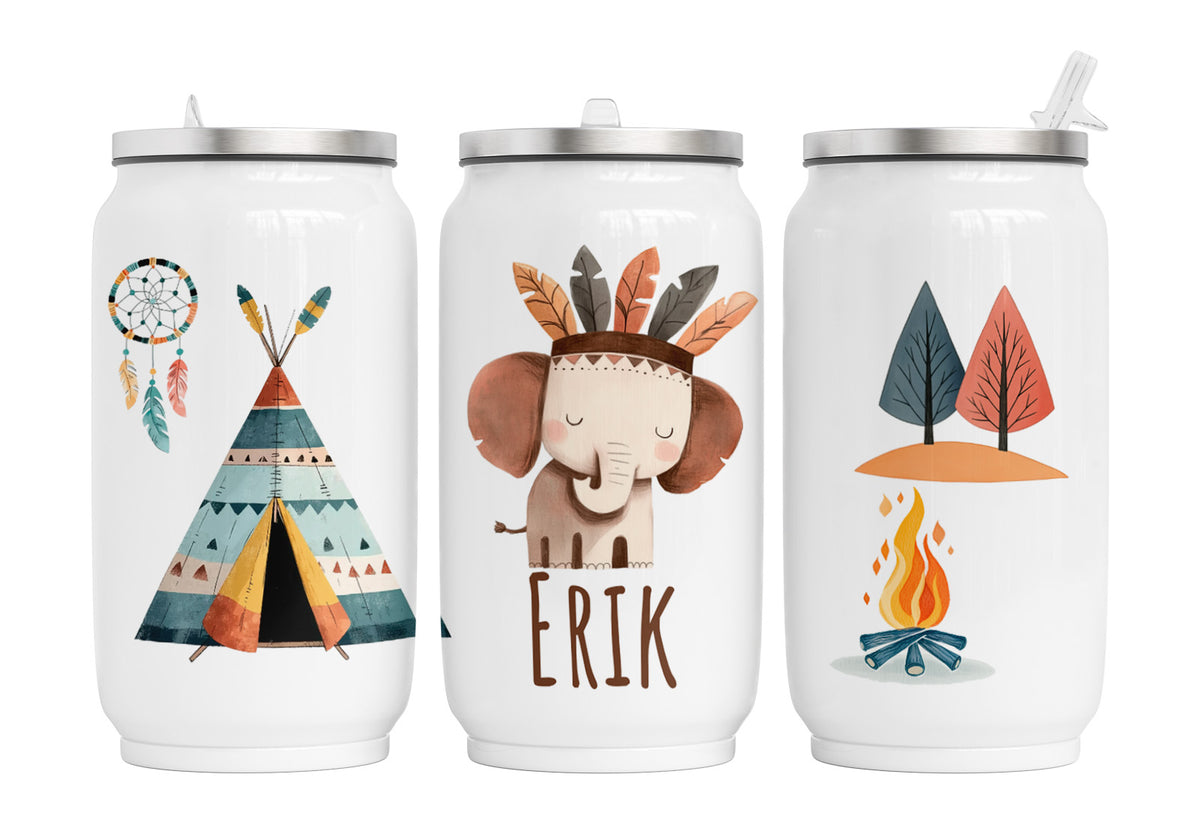 Personalisierte Thermo-Edelstahl Trinkdose Boho Elefant