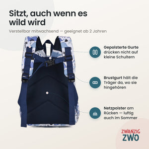 Kinderrucksack Dinolino – gepolsterte Schultergurte und verstellbarer Brustgurt