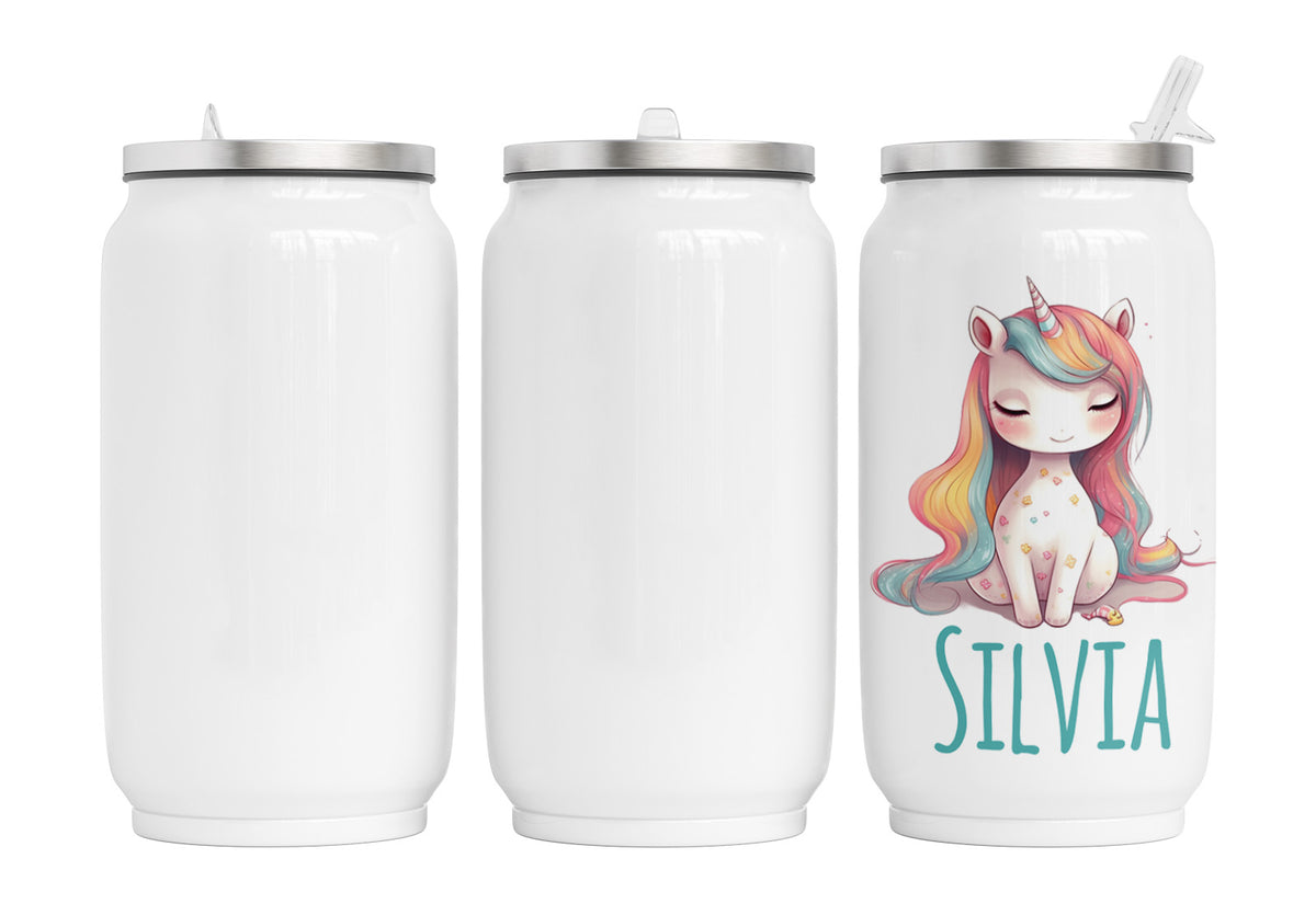 Personalisierte Thermo-Edelstahl Trinkdose Rainbow Unicorn