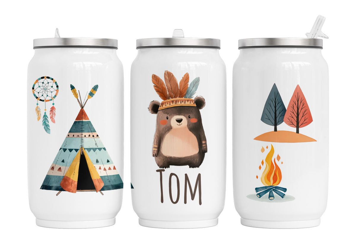 Personalisierte Thermo-Edelstahl Trinkdose Boho Bär