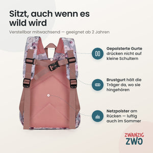 Kinderrucksack dusty rose – gepolsterte Schultergurte und verstellbarer Brustgurt