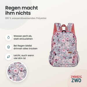 Kinderrucksack dusty rose – wasserabweisendes Polyester in Nahaufnahme