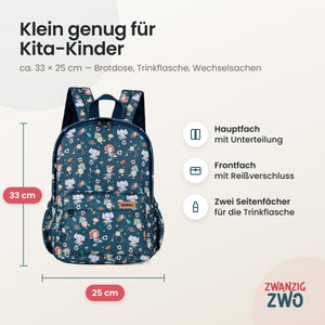Kinderrucksack Fußballtiere – Maße ca. 33 × 25 cm mit Hauptfach, Frontfach und Seitenfächern