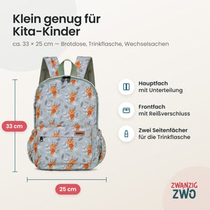 Kinderrucksack Giraffen Freunde – Maße ca. 33 × 25 cm mit Hauptfach, Frontfach und Seitenfächern