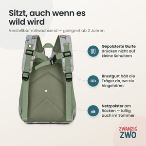 Kinderrucksack Himmelstiere – gepolsterte Schultergurte und verstellbarer Brustgurt