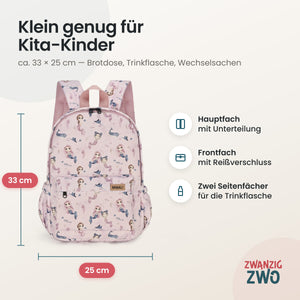 Kinderrucksack kleine Meerjungfrauen – Maße ca. 33 × 25 cm mit Hauptfach, Frontfach und Seitenfächern