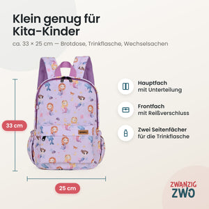 Kinderrucksack Meerjungfrau – Maße ca. 33 × 25 cm mit Hauptfach, Frontfach und Seitenfächern