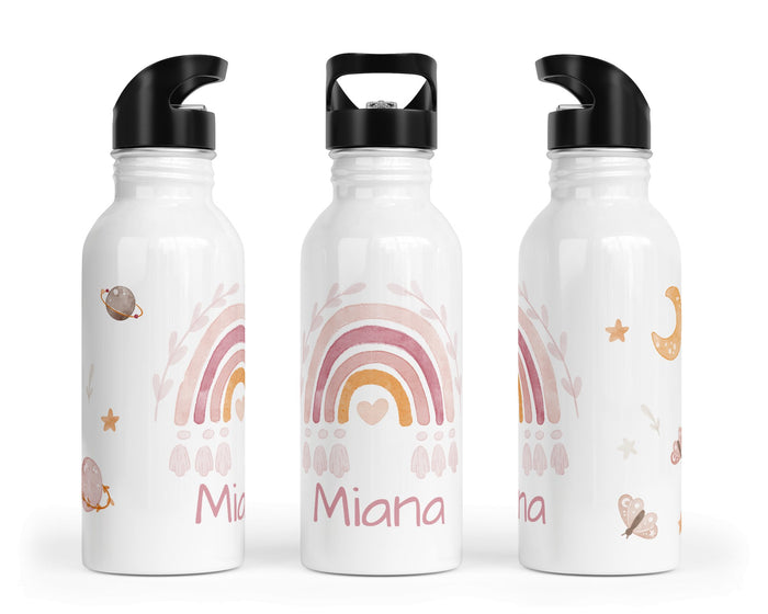 Personalisierte Edelstahl Trinkflasche 3.boho rainbow rosa