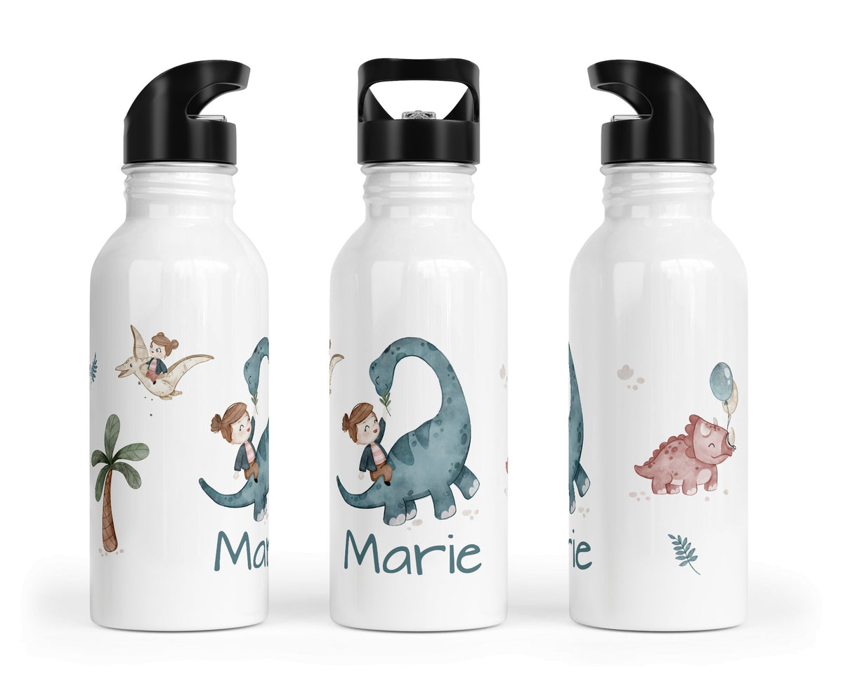 Personalisierte Edelstahl Trinkflasche 43.Dinoreiterin