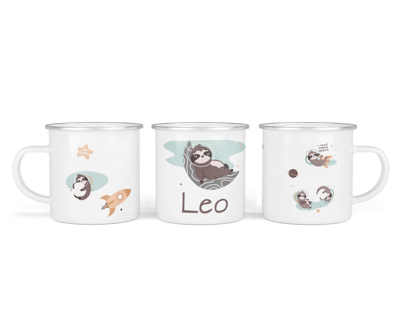 Personalisierte Emaille-Tasse ‚spacy sloth' mit Namen von zwanzigzwo – 300 ml Kinderbecher
