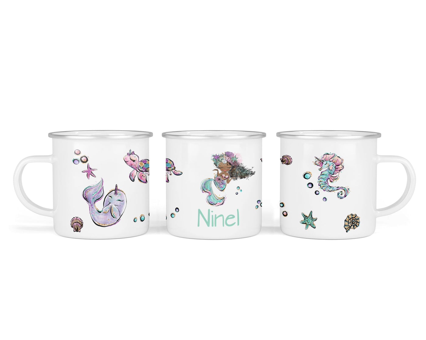 Personalisierte Emaille-Tasse ‚mermaids 3' mit Namen von zwanzigzwo – 300 ml Kinderbecher
