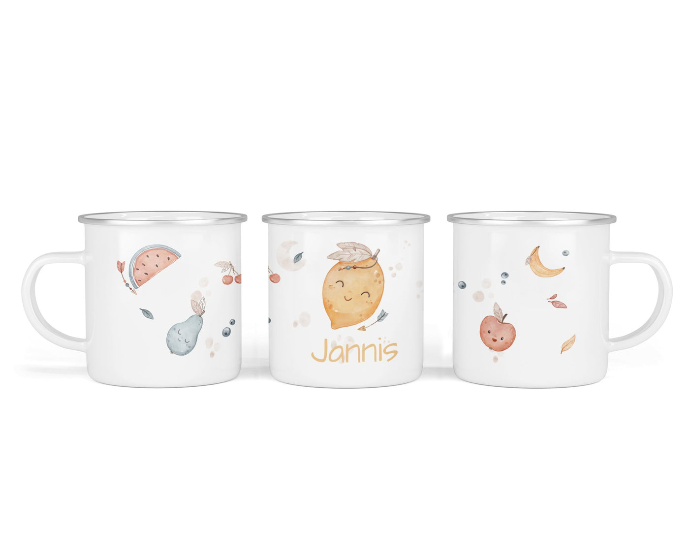 Personalisierte Emaille-Tasse ‚boho fruits' mit Namen von zwanzigzwo – 300 ml Kinderbecher