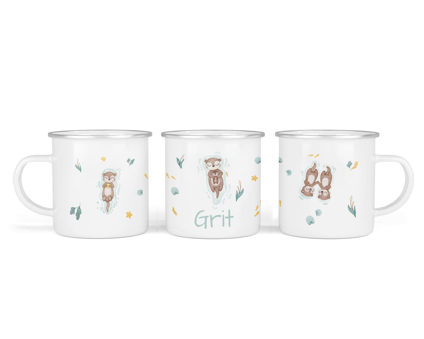 Personalisierte Emaille-Tasse ‚Otter' mit Namen von zwanzigzwo – 300 ml Kinderbecher
