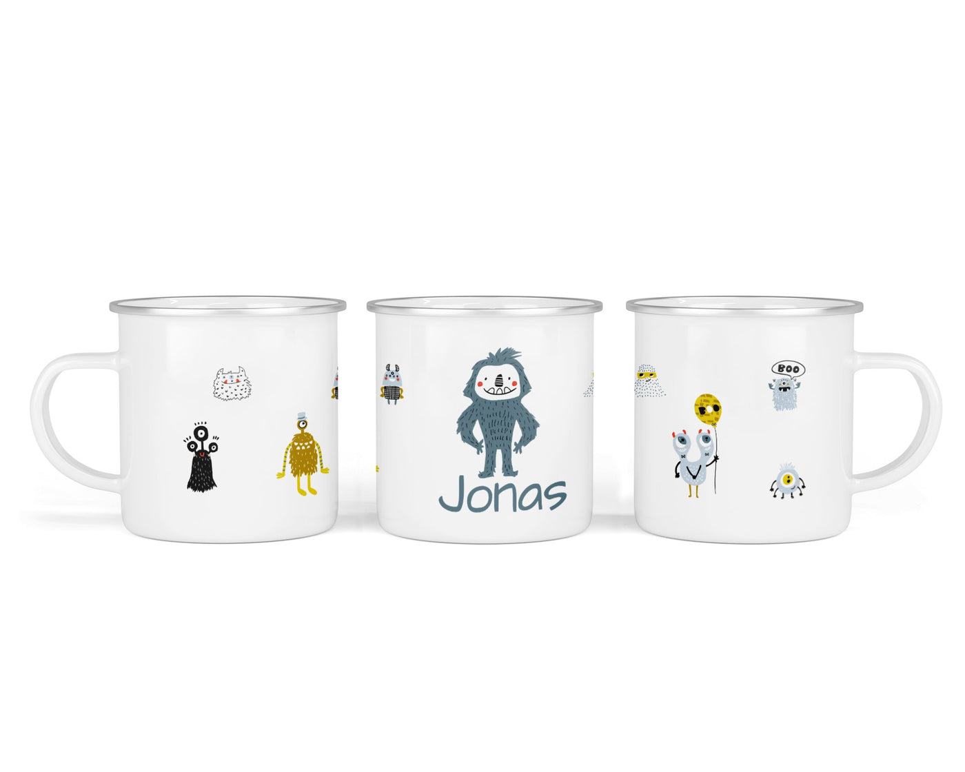 Personalisierte Emaille-Tasse ‚Monster' mit Namen von zwanzigzwo – 300 ml Kinderbecher