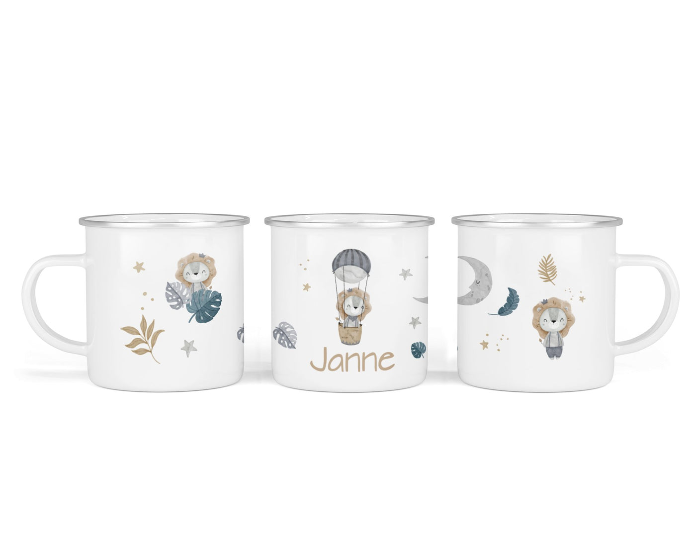 Personalisierte Emaille-Tasse ‚lion moon' mit Namen von zwanzigzwo – 300 ml Kinderbecher
