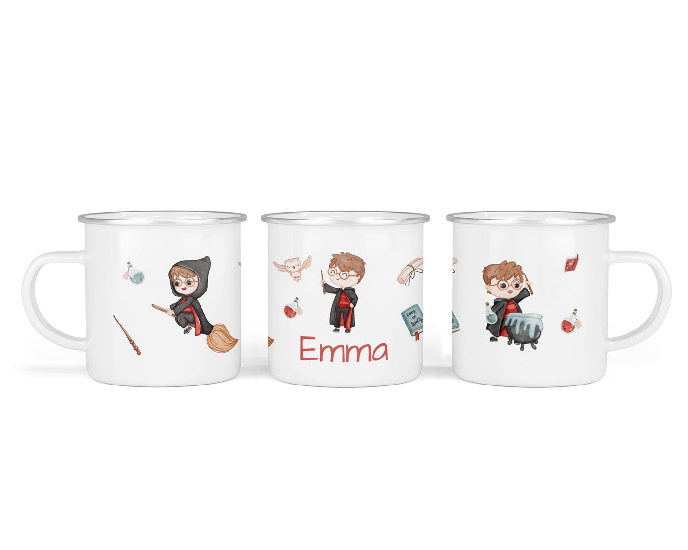 Personalisierte Emaille-Tasse ‚Zauberer' mit Namen von zwanzigzwo – 300 ml Kinderbecher