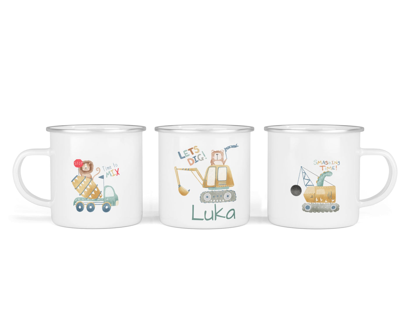 Personalisierte Emaille-Tasse ‚Tierbaustelle' mit Namen von zwanzigzwo – 300 ml