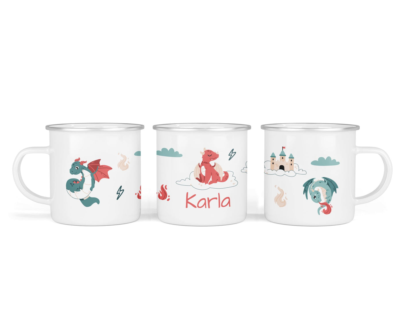 Personalisierte Emaille-Tasse ‚Drache' mit Namen von zwanzigzwo – 300 ml Kinderbecher