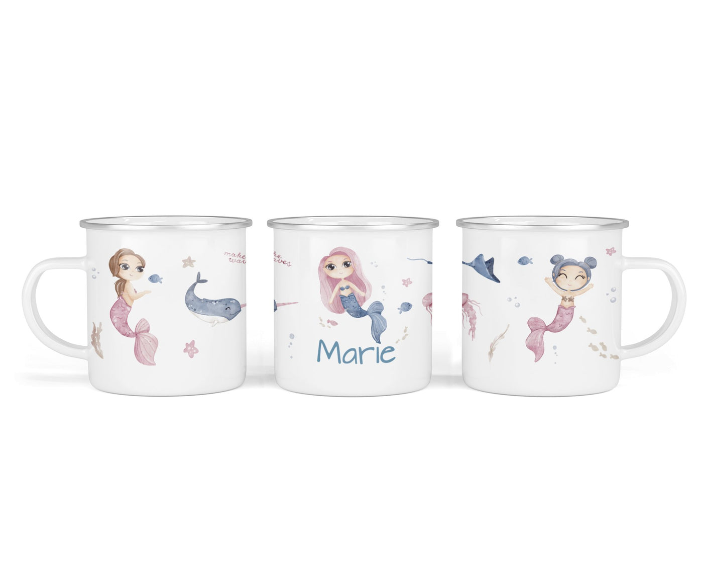 Personalisierte Emaille-Tasse ‚Meerjungfrau 2' mit Namen von zwanzigzwo – 300 ml