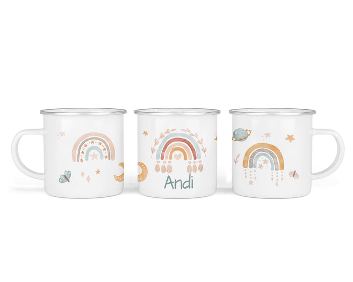 Personalisierte Emailletasse 72. Boho rainbow mint