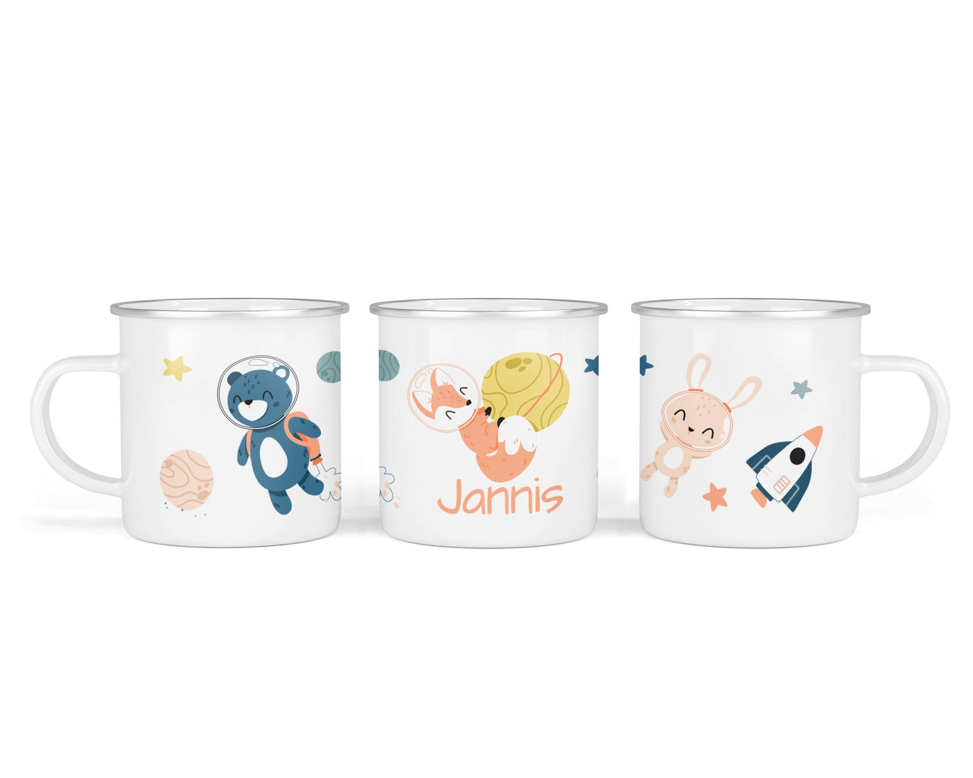 Personalisierte Emailletasse 85. space woodland - Mamikes