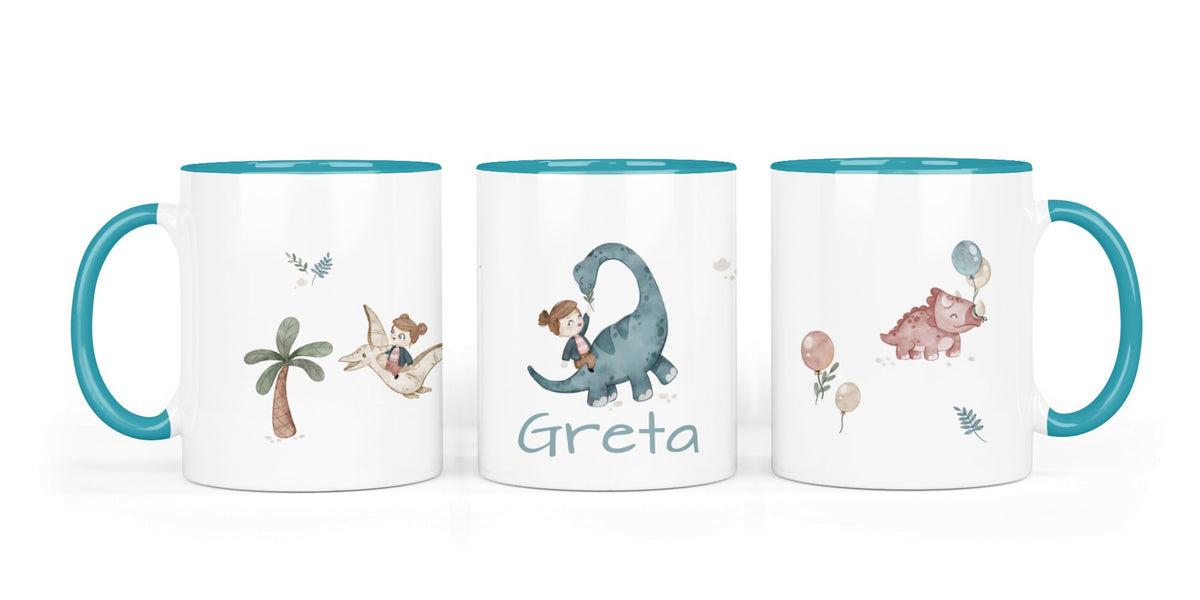 Personalisierte Keramiktasse (7 Farben) 43.Dinoreiterin