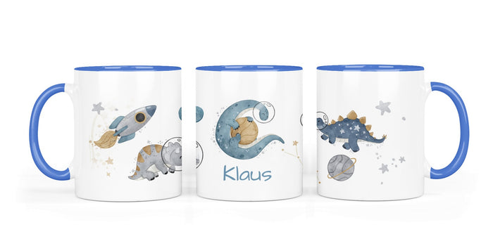 Personalisierte Keramiktasse (7 Farben) 86. Space Dinos