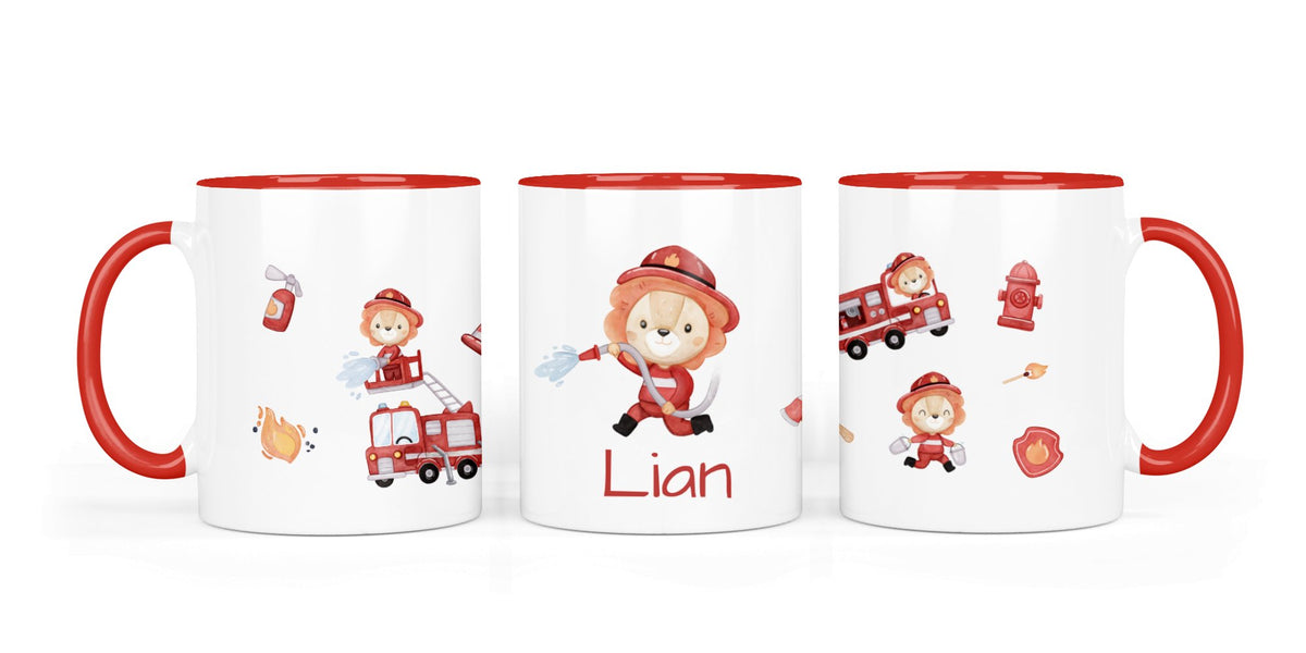 Personalisierte Keramiktasse Feuerwehrlöwe