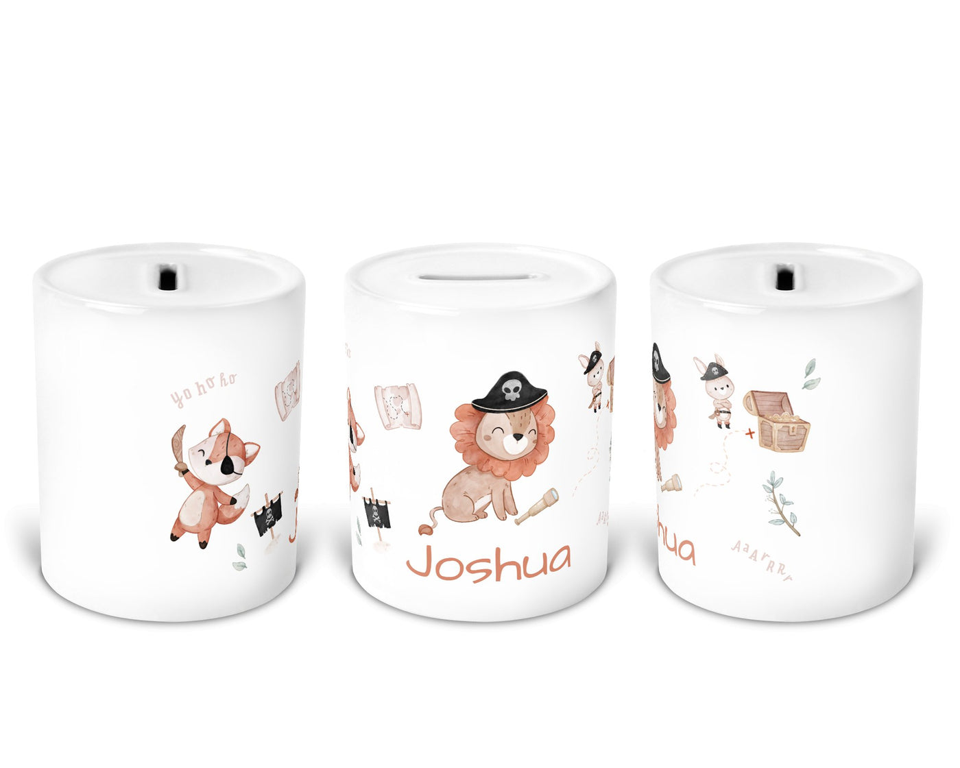 Personalisierte Kinder-Spardose ‚pirate woodland' aus Keramik mit Namen von zwanzigzwo