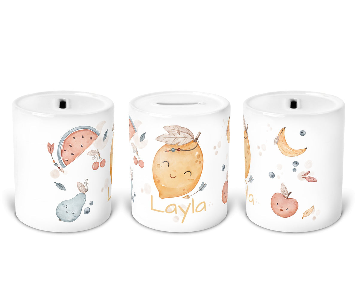 Personalisierte Spardose 1.boho fruits