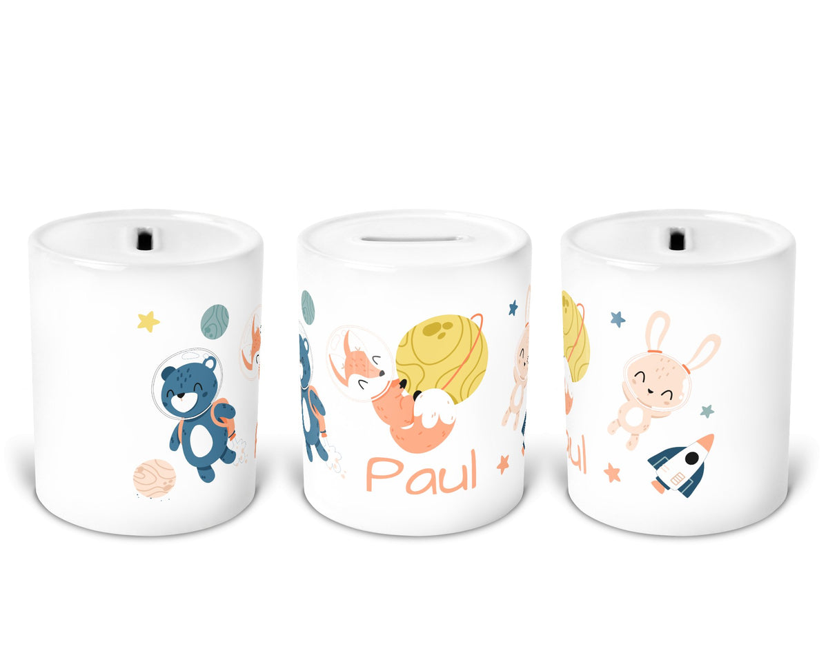 Personalisierte Spardose 85.space woodland