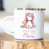 Personalisierte Emailletasse Einhorn Schulkind 201