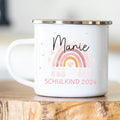 Personalisierte Emailletasse Schulkind 202 Regenbogen rosa
