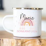 Personalisierte Emailletasse Schulkind 202 Regenbogen rosa