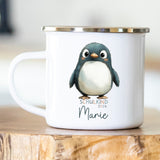 Personalisierte Emailletasse Schulkind 215 Pinguin