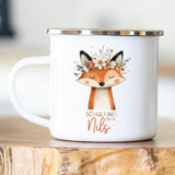 Personalisierte Emailletasse Schulkind 223 Blumenfuchs