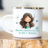 Personalisierte Emailletasse Schulkind 229 Meerjungfrau taucht ab