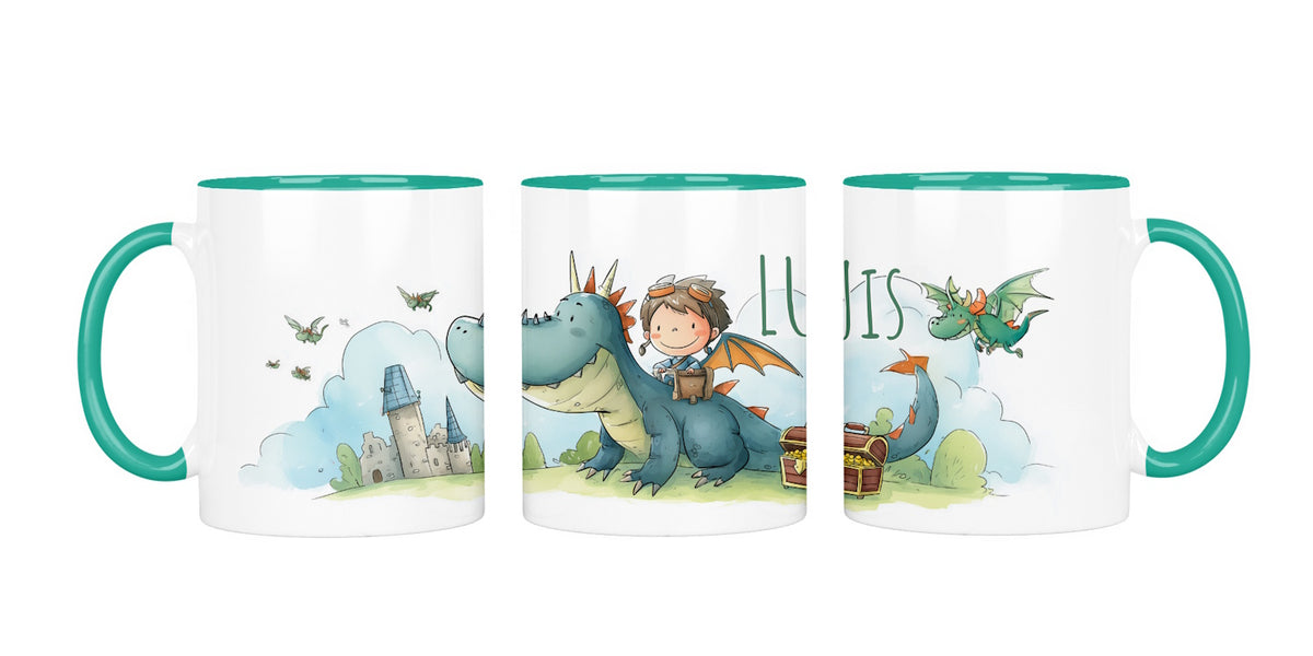 Personalisierte Keramiktasse (7 Farben) 609 Drachenreiter