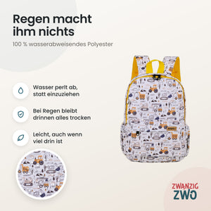 Kinderrucksack Beep bagger – wasserabweisendes Polyester in Nahaufnahme